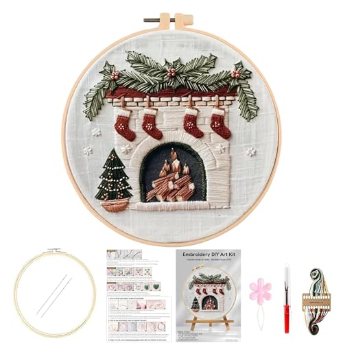 Huacan Embroidery Kits for Adults Beginner DIY Cross Stitch Stamped Christmas Pattern Stitching Fireplace Sewing Kit 1 Piece 7.8 x 7.8 Inch - color: Christmas Fireplace
