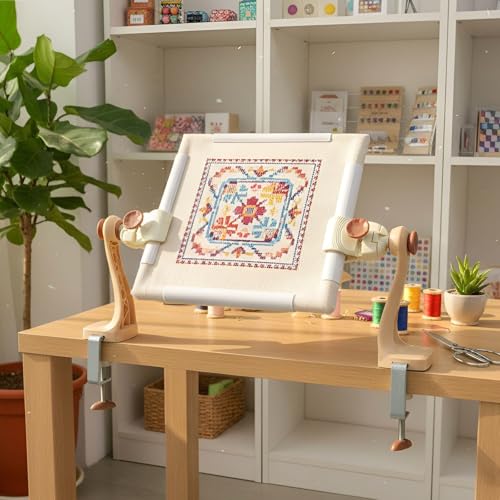 Monipair Embroidery Frame Stand Set for Hands-Free Needlework, Brown+Beige - color: Brown+Beige