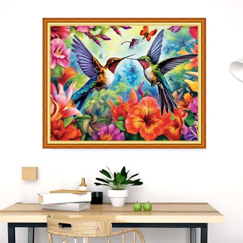 Dimensean Stamped Cross Stitch Kits Full Range of Embroidery Patterns Starter Kits for Beginners Adult DIY Cross Stitches Needlepoint Kits 11CT-Hummingbird Flowers 16x20 inch - color: Craftpattern15
