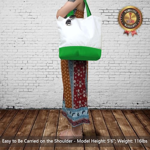 TOPDesign 1-Pack Super Strong Large 12oz Cotton Canvas Tote Bag, Reusable Grocery Shopping Cloth Bag, Fashionable Two-Tone Tote for Crafts, DIY Your Creative Designs - color: Lime Green/White
