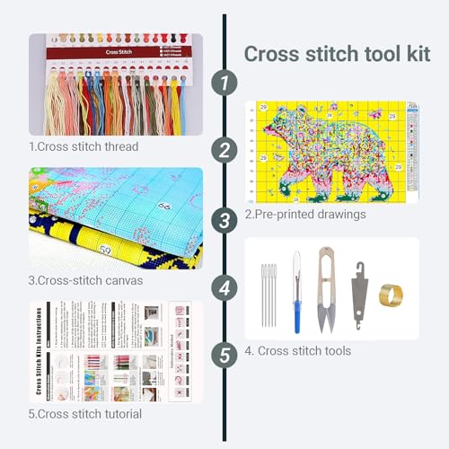 HKLIOPU Stamped Cross Stitch Kits - Animal Floral Embroidery Starter Kit for Adult Beginners, 11CT Needlepoint Cross-Stitch Patterns Dimensions Kit Arts and Crafts 12x16 inch - color: LZ066