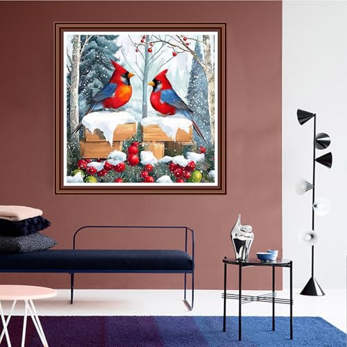 Dimensean Counted Cross Stitch Kit for Beginners, 11CT Unprinted Cross-Stitch Kit Easy Patterns Needlepoint Kit Cross Stitching Embroidery Kit Supplies-Little Bird Snow Scene 18x18 inch - color: ColorDIY15