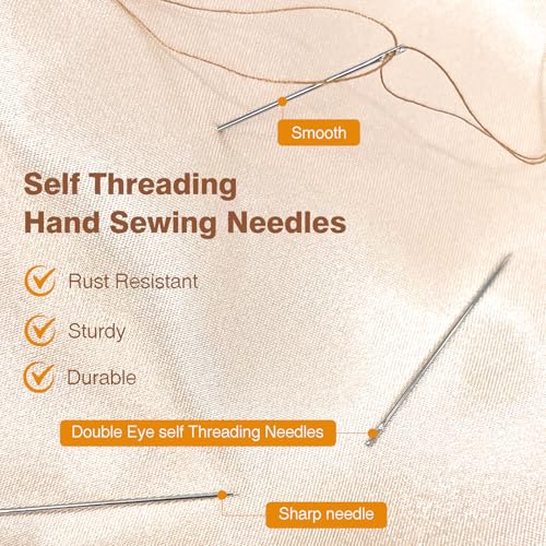 6PCS Gold Self-Threading Sewing Needles Set with Storage Small Packaging, Easy Thread Double-Eye Stainless Steel Hand Sewing & Embroidery Needles ﻿