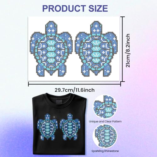 ANATTASOUL Blue Turtle 11.6"x8.2" Summer Rhinestone Iron on Patches - style: Blue Turtle