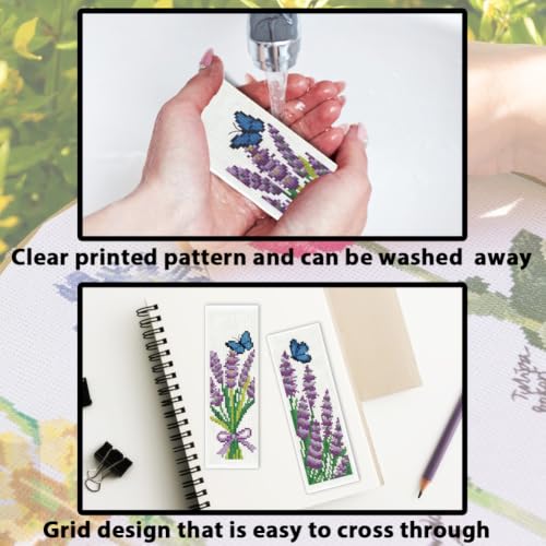 ACRNIGHEET 6PCS Cross Stitch Bookmark Kit for Beginner Stamped Cross Stitch Kits for Adults Lavender DIY Tassel Embroidery Bookmark Kits Needlepoint Kit with Instructions Craft Gift 8.5''x3'' 11CT - style: Lavender Butterfly with Tassel