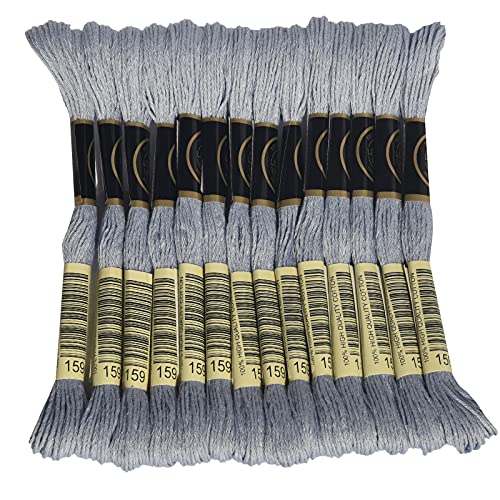 LE PAON Embroidery Floss, 14-Pack Six Strands 100% Long Staple Cotton Embroidery Thread, 8.7-Yard，Color Number：159, Light Grey Blue - color: 159