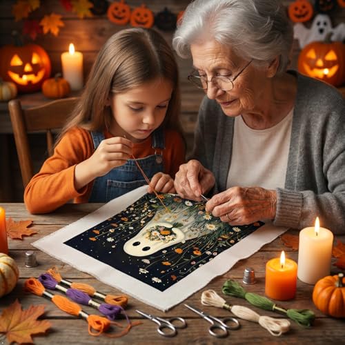 Ghost Flower Stamped Cross Stitch Kits for Adults Beginners 12x16 inch - color: ghost Cross Stitch