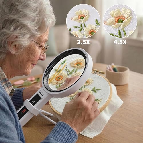 JARLINK Magnifying Glass with Light and Stand, 5.5-Inch Large Magnifier