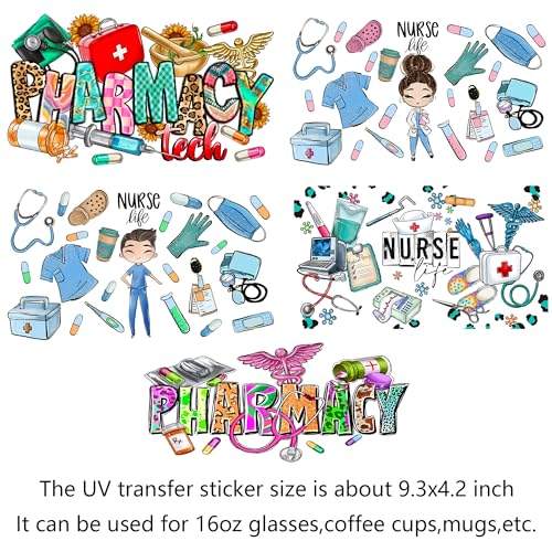 Nurse UV Transfer Sticker 5 Sheet Waterproof 3D Cup Wraps Stickers for 16OZ Glass Mug Rub On Transfer Furniture Craft DIY Crafts - style: Nurse-5PCS