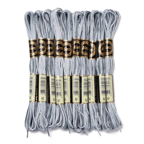 Cross Stitch Floss 10 Skeins Variegated Embroidery String 6 Strands Segment Dyed Polyester for Friendship Bracelet Needlepoint Sewing Knitting Crafts (Gray) - color: Gray