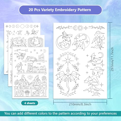GLOBLELAND 4 Sheets Dragon Books Water Soluble Embroidery Pattern - color: Dragon Book