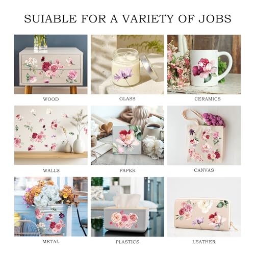 Joeyan Rose Bouquets Rub On Transfers for Furniture and Crafts 12''x18'' - style: Pink Dream
