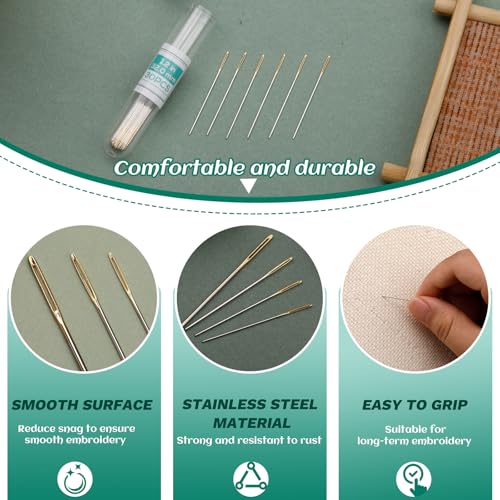 FTEVEN 30PCS Cross Stitch Needles, Size 28 Embroidery Needles Large Eye - size: golden 1.2in