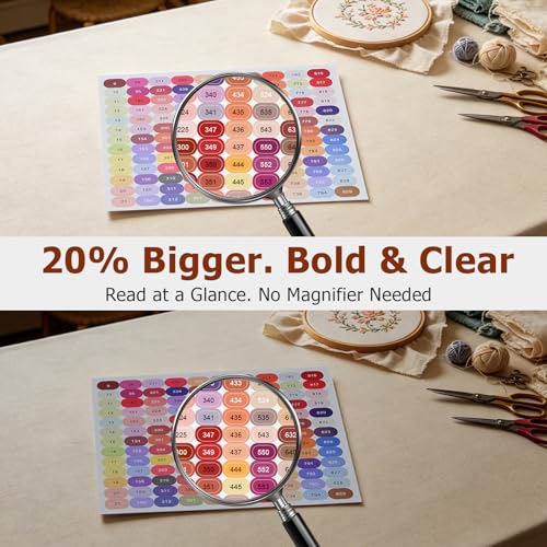 500pcs Floss Number Stickers, Upgraded High-Adhesion Color-Coded Labels, Large Bold Font Thread Organizer for Embroidery Bobbins & Mini Floss Drops, Perfect for Cross Stitch
