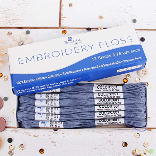 12 Skeins ThreadArt Cotton Embroidery Floss, Dusty Blue - color: Dusty Blue