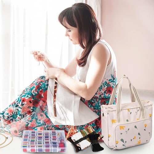 Peirich Embroidery Kits Storage Bag, Portable Craft Carry Case, Sewing Kits Embroidery Supplies Storage Bag and Embroidery Project Carrying Bag (Bag Only) for Beginner, Adults