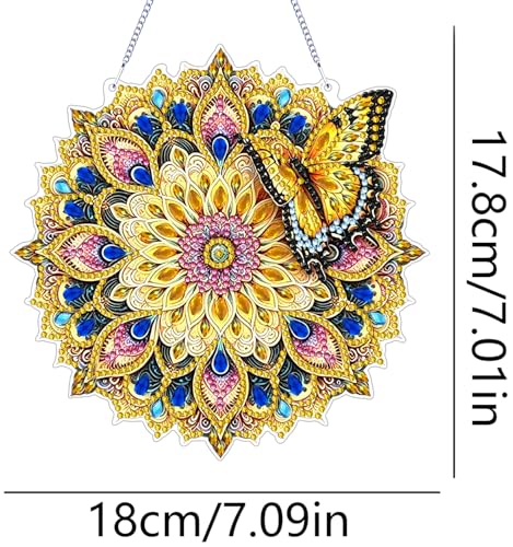 ZeeLionArt Hanging Diamond Art Kits for Adults,Butterfly Pendant Diamonds Painting Art Kit,7.0x7.1inch Acrylic Diamonds Painting Board Kit Ornament, Special Crystal Diamond Hanging Ornament - color: DP04142