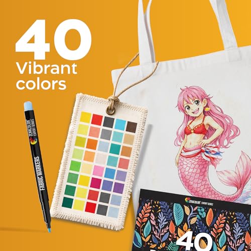 Zenacolor - 40 Fabric Markers Permanent for Clothes - Fine Point
