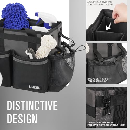 SCAVATA Compact Wearable Cleaning Caddy with Handle & Shoulder Straps - color: DarkGrey