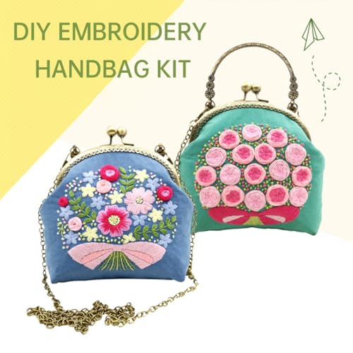 Flower Embroidery Kit Tote Bag, Embroidery Coin Purse Kits Handbag Hand Embroidery Kit for Adults Beginner with Embroidery Patterns, Embroidery Hoop,DIY Sewing Kit - color: cute floral