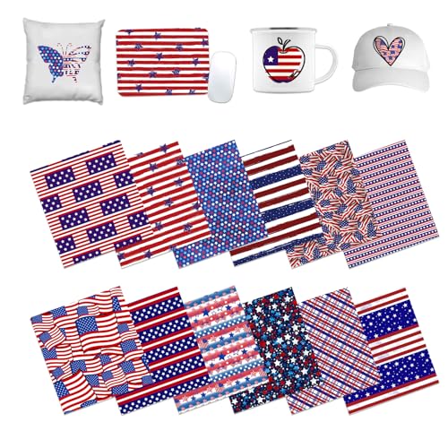 American Flag Sublimation Transfer Ink Paper - 12 Sheets 12"x10" 4th of July Flag Sublimation Transfer Paper for Tumblers and Mugs DIY Sublimation Transfer Sheets Compatible with Cricut - color: Blue-12