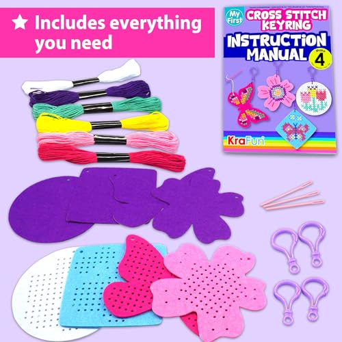 KRAFUN Butterfly & Flower Cross Stitch Kit for Kids Age 5+ - color: Butterfly