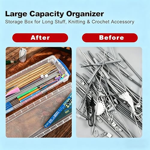 15″ Knitting Needle Case Organizer, Crochet Hook Case with Lid,Storage Box