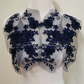 2 Pair 29x13cm Red/Pink/Purple/Sky Blue Wedding Dress Lace Shirt Accessories Embroidery Lace Garment Design DIY Accessories (Navy Blue) - color: navy blue