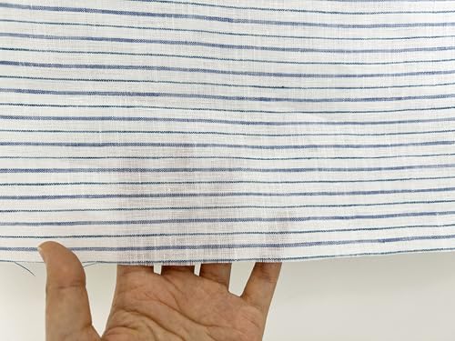 100% Linen Fabric – Lightweight Prewashed – Horizontal Stripe Patterns – Precut Style – Soft & Breathable – 52” Width – by The Linen Lab (Blue, 1 Yard pre Cut) - color: Blue, size: 1 yard pre cut