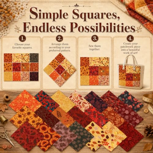 5 Inch Fall Cotton Fabric Squares, 84 Pack 21 Styles Autumn Charm Pack - color: Burnt Orangeow, size: 5″