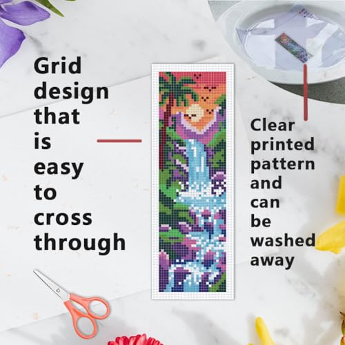 INFUNLY 6 Set Waterfall Cross Stitch Bookmark Kit Landscape DIY Embroidery Bookmarks for Readers 22x8cm/8.67x3.14 Handmade Cross Stitch Bookmarks with Thread Kit Gifts for Book Lovers Adults - style: Waterfall Landscape