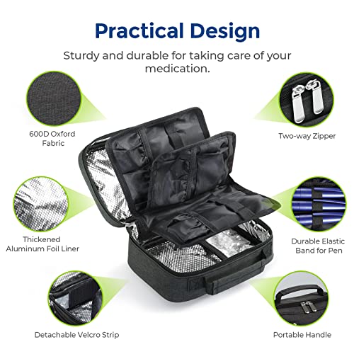 AUVON Large Insulin Cooler Travel Case, 4×160g for Longer Cooling Effect - color: Black