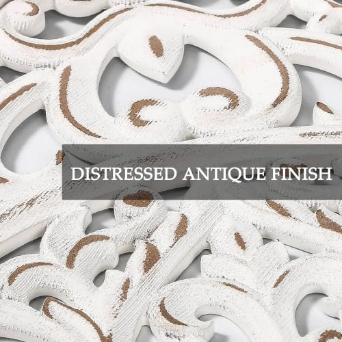 XIAOAIKA Boho Carved Wood Wall Art Panel, Floral Mandala, Distressed White - color: White - 4