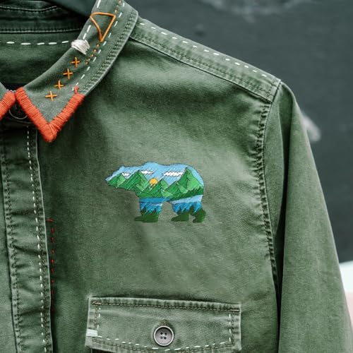 BENECREAT 4Sheets 35Pcs Forest Animals Mountain Water Soluble Embroidery, 11.7x8.3inch Wolves Deer Bear Stick and Stitch Embroidery Paper Stabilizer Water Soluble Hand Sewing for Shirts, Coats, Bags