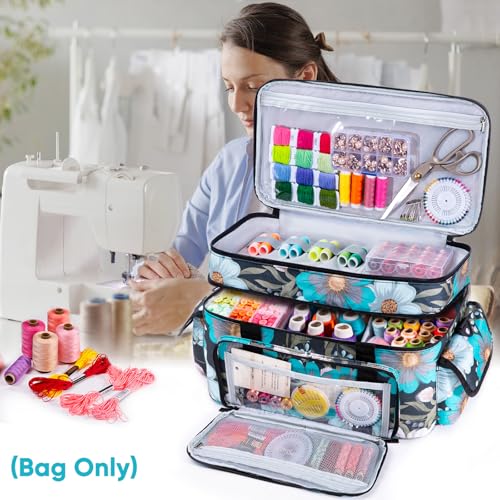 AMOIGEE Large 15" Double-Layer Sewing Organizer Bag w/Detachable Dividers - color: Jasmine Blue