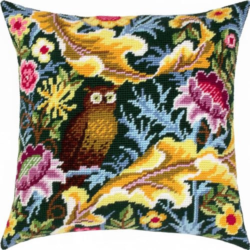 Brvsk Tapestry Needlepoint Kit for Adults and Beginners — Owl by John Henry Dearle 16″ × 16″ with Clear, Precise Printed Design on Cotton Canvas; Includes 2 Needles, Yarn, and Easy-Read Chart - color: Owl