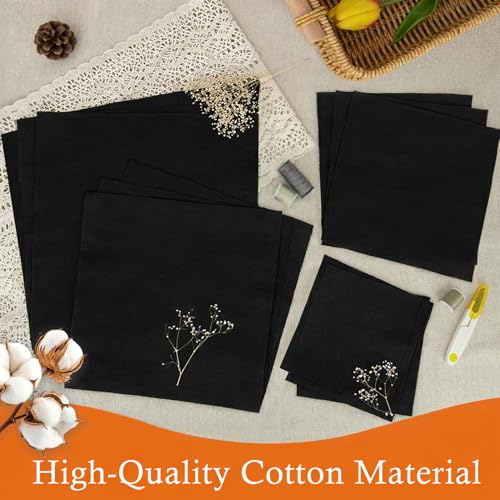 10 PCS Cotton Embroidery Fabric, Pre-Cut Black Cloth Squares - color: Black, size: 5.9 to 19.6 Inch