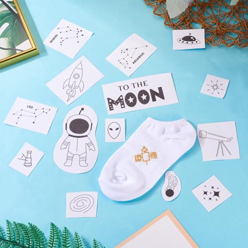 Beadthoven 69pcs Water Soluble Embroidery Stabilizers, Stick and Stitch Embroidery Paper with Pre-Printed Space Rocket Planet Constellation Patterns Wash Away Adhesive Stabilizers for Hand Sewing - color: Space