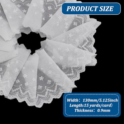 MAYJOYDIY 15yards 5.1inch Wide White Flower Cotton Eyelet Lace Ribbon Wavy Edged Floral Embroidery Eyelet Sewing Trim Ruffle Lace Trim for Dress Pillow Dolls Pets Clothes Bag Sewing - color: 15yards Wide White Flower