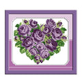 CaptainCrafts Cross Stitch Kits for Adults Stamped 11CT Flower Pattern - color: Rose Heart Purple, style: Stamped