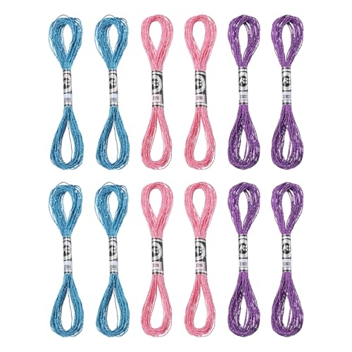 PATIKIL 12 Skeins Embroidery Floss, Metallic Embroidery Thread Nylon Threads Bracelets String for Cross-Stitch Hand Embroidery, Blue/Pink/Purple - color: Blue/Pink/Purple