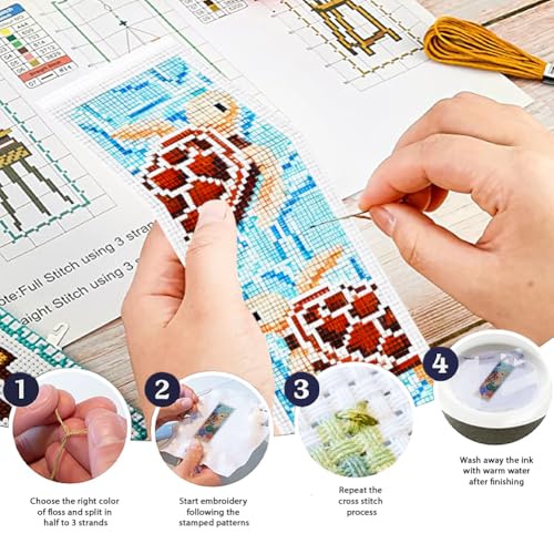 ORIGACH 6 Set Turtles Cross Stitch Bookmark Kit for Beginner - style: Turtles