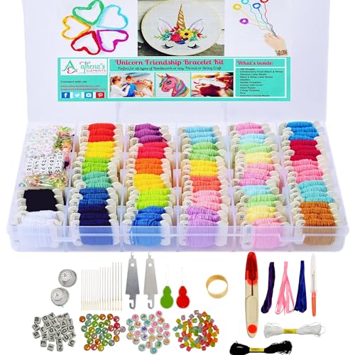 Athena's Elements 276Pcs Embroidery Kit, Cross Stitch Kits, Friendship Bracelet String Kit with Organizer Box-Included 100pcs Friendship Bracelet Floss Thread, Cross Stitch Kits, Gifts