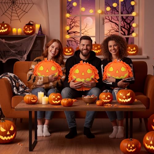 Weysat 6 Sets Halloween Pumpkin Tied Pillow Craft Kit Jack-O'-Lantern DIY Pillow Craft Gifts with Pumpkin for Halloween Home Decorative Couch Sofa Classroom Giveaways - style: Halloween Pumpkin