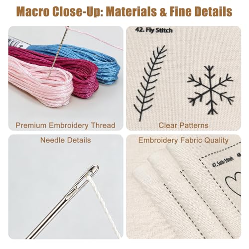 Embroidery Kit for Beginners, 87 Stitches Easy to Advanced, Step by Step Video Guides, DIY Embroidery Stitch Book, All in One Tool Set, Suitable for novices and Craft Enthusiasts