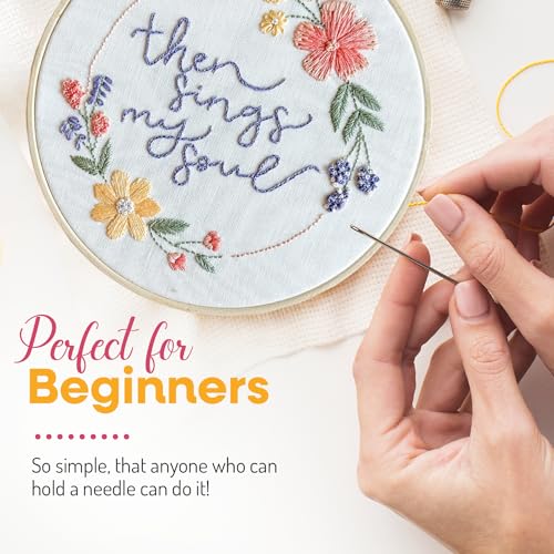 Elly & Grace Christian Embroidery Kit with Embroidery Hoop, Easy Embroidery Kit for Beginners and Adults, Full Embroidery Hoop Kit with Needles and Thread Included (Then Sings My Soul) - style: Then Sings My Soul