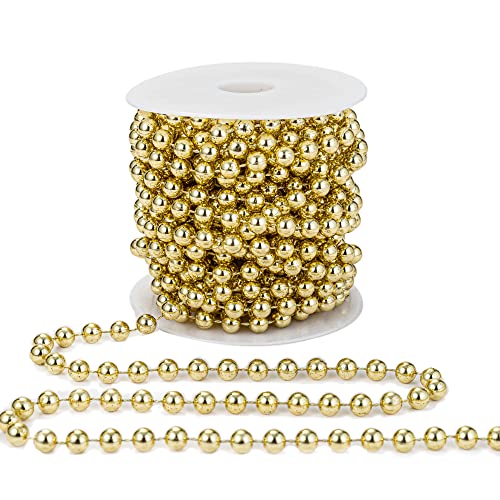 8mm Crafts Faux Pearl Beads Garland Pearl Bead Roll Strand of Pearls to Decorate Floral Centerpieces Wedding Party Favor Christmas Tree(33 Feet Gold) - color: Gold, size: 8 mm