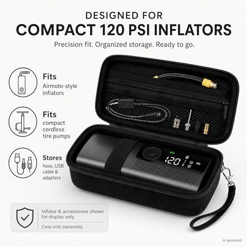 Hard Tire Inflator Case for Airmoto 120 PSI Air Compressor - color: black+black zipper