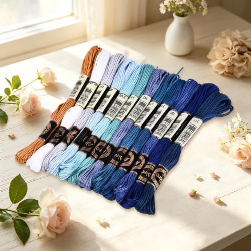 12 Skeins 105 Yards Blue Embroidery Thread Set for DIY Crafts - color: Deep Ocean Blue