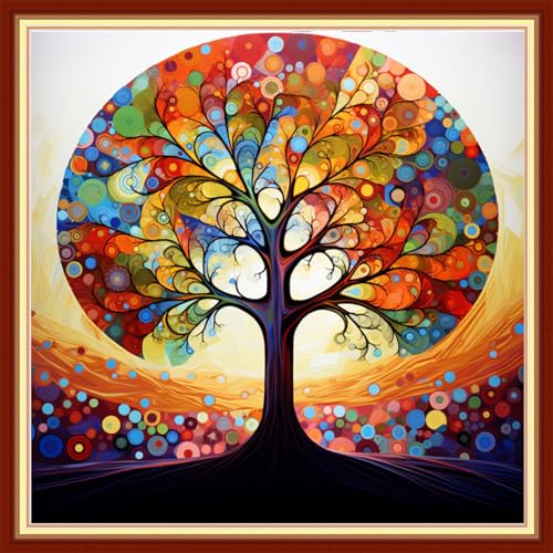 Findvoor Stamped Cross Stitch Kits for Beginners Full Range of Cross Stitching Embroidery Pattern for Adults, 11CT DIY Needlepoint Embroidery Starter Kits-Magic Tree 17.7x17.7 inch - color: StampedKits 22